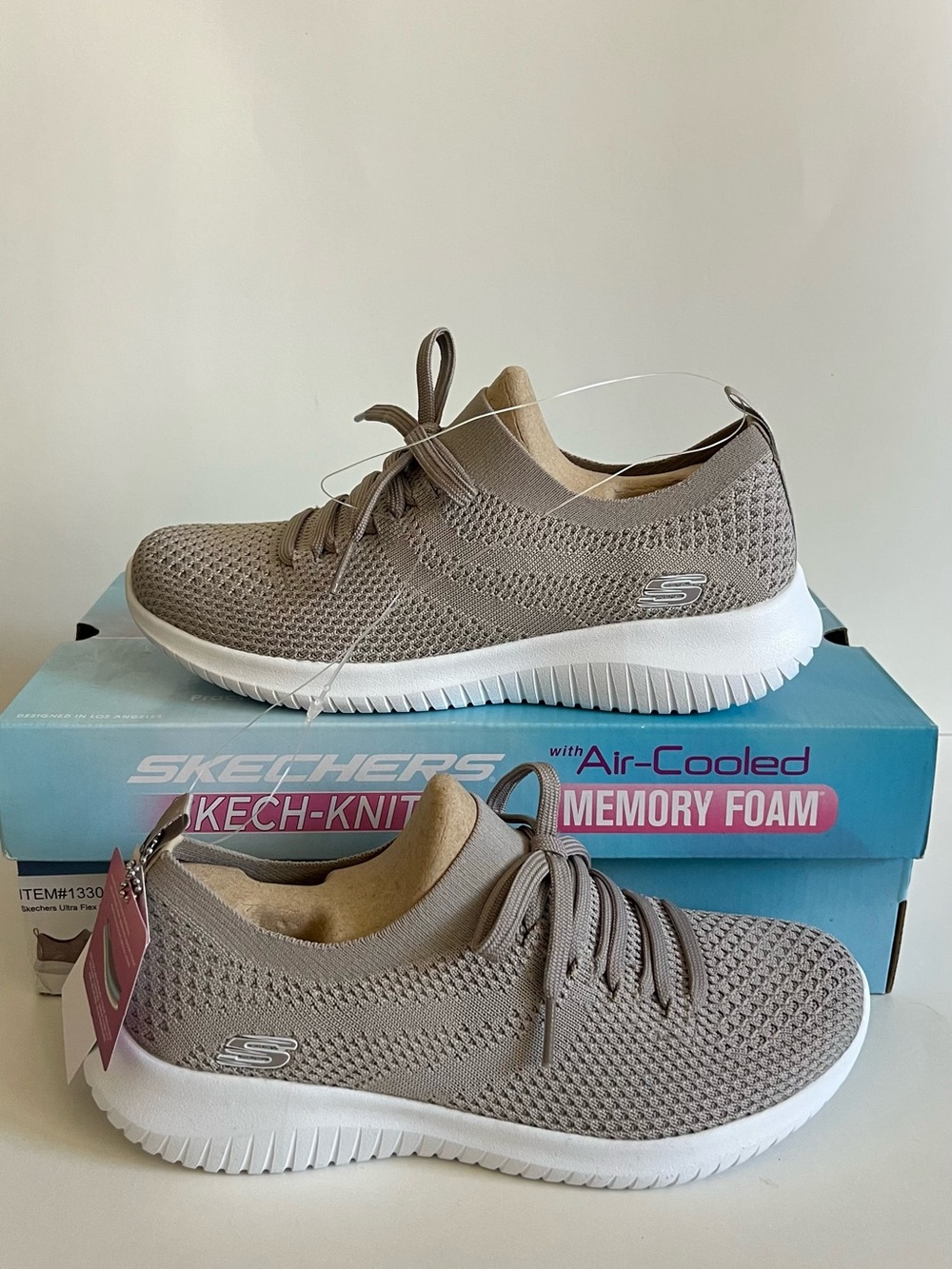 Skechers Women's Taupe Knit Slip-On Sneakers with White Sole